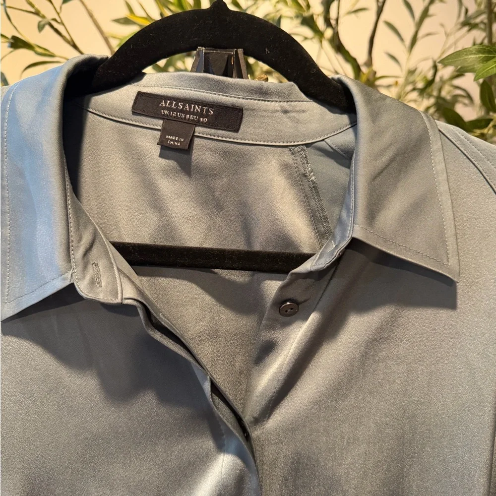 All Saints Teal High-Low Button Sleeve Dress - Picture 6 of 6